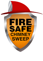 Fire safe chimney logo with firemans hat on shield
